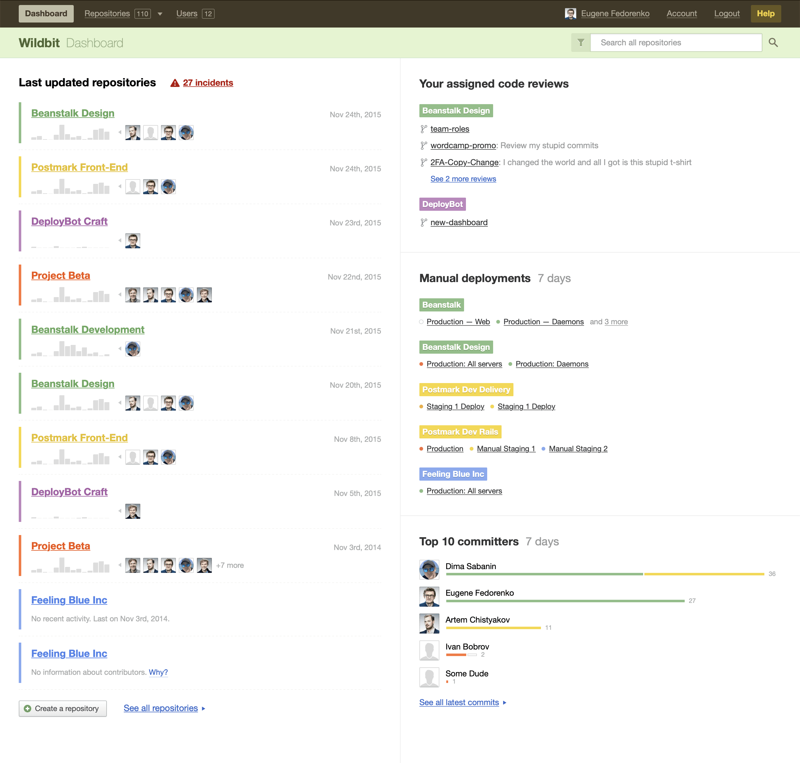 Beanstalk dashboard screenshot
